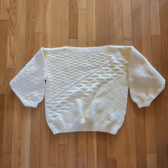 Pastel yellow knit handmade boatneck dolman sweater vintage small - Picture 2 of 6